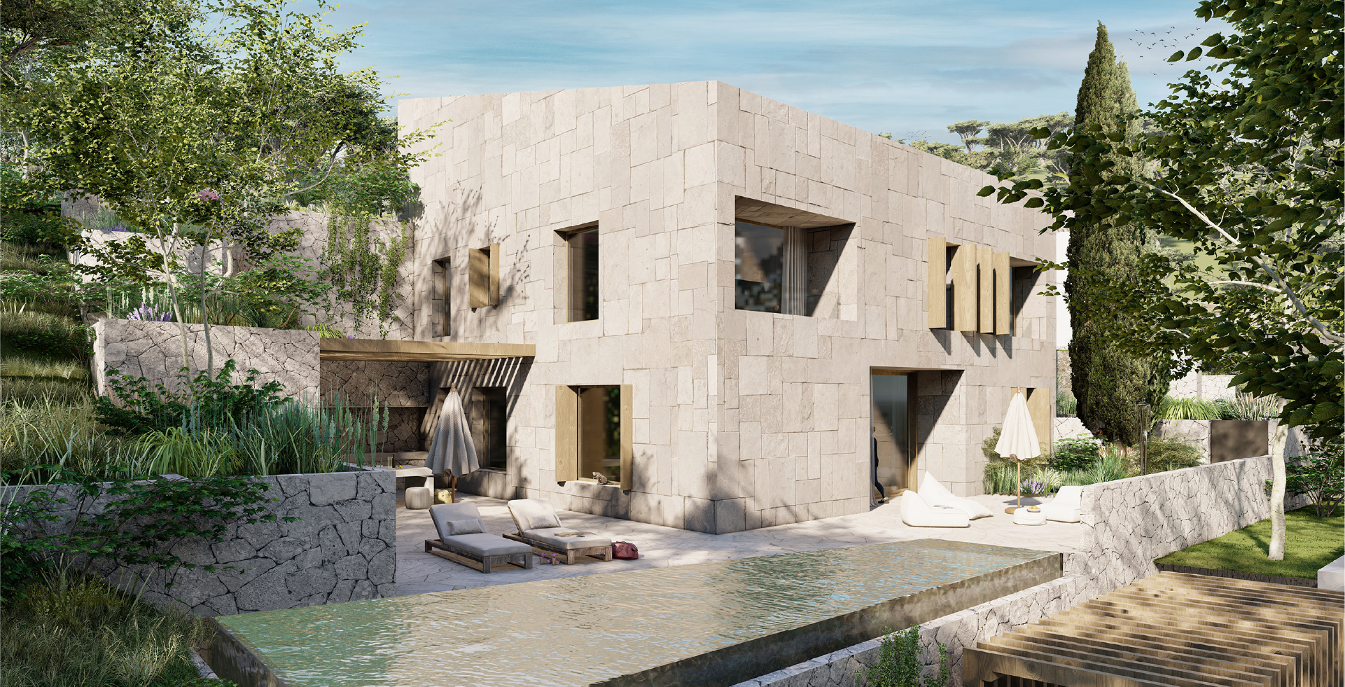 render of villa with infinity pool