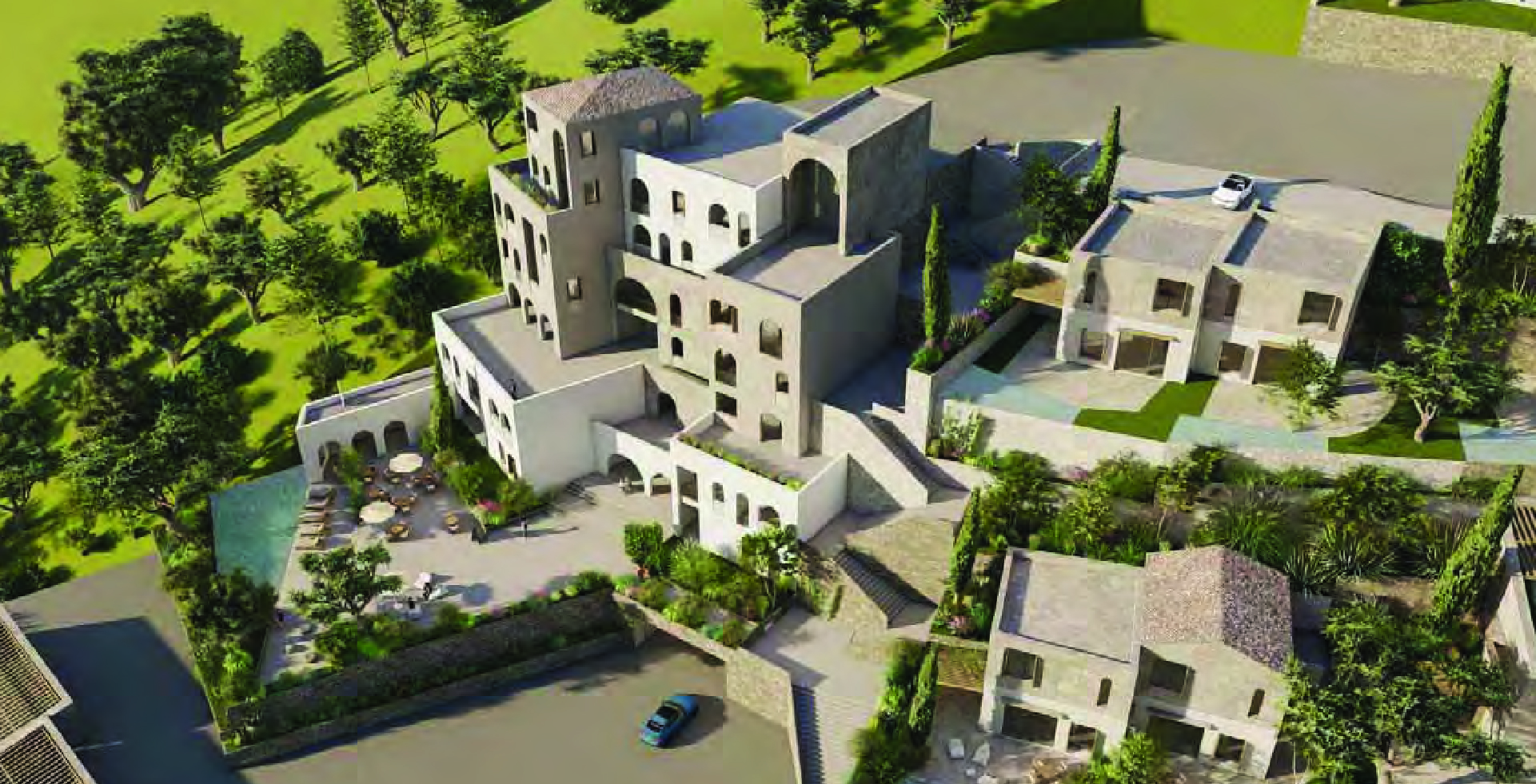 aerial view of villa renders
