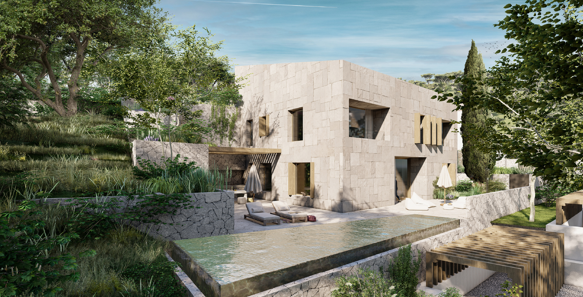 infinity pool of villa render