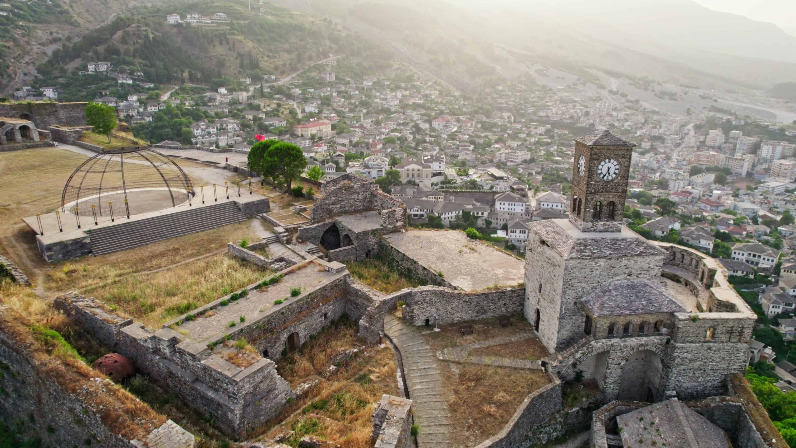 drone shot of castle of gjirokaster
