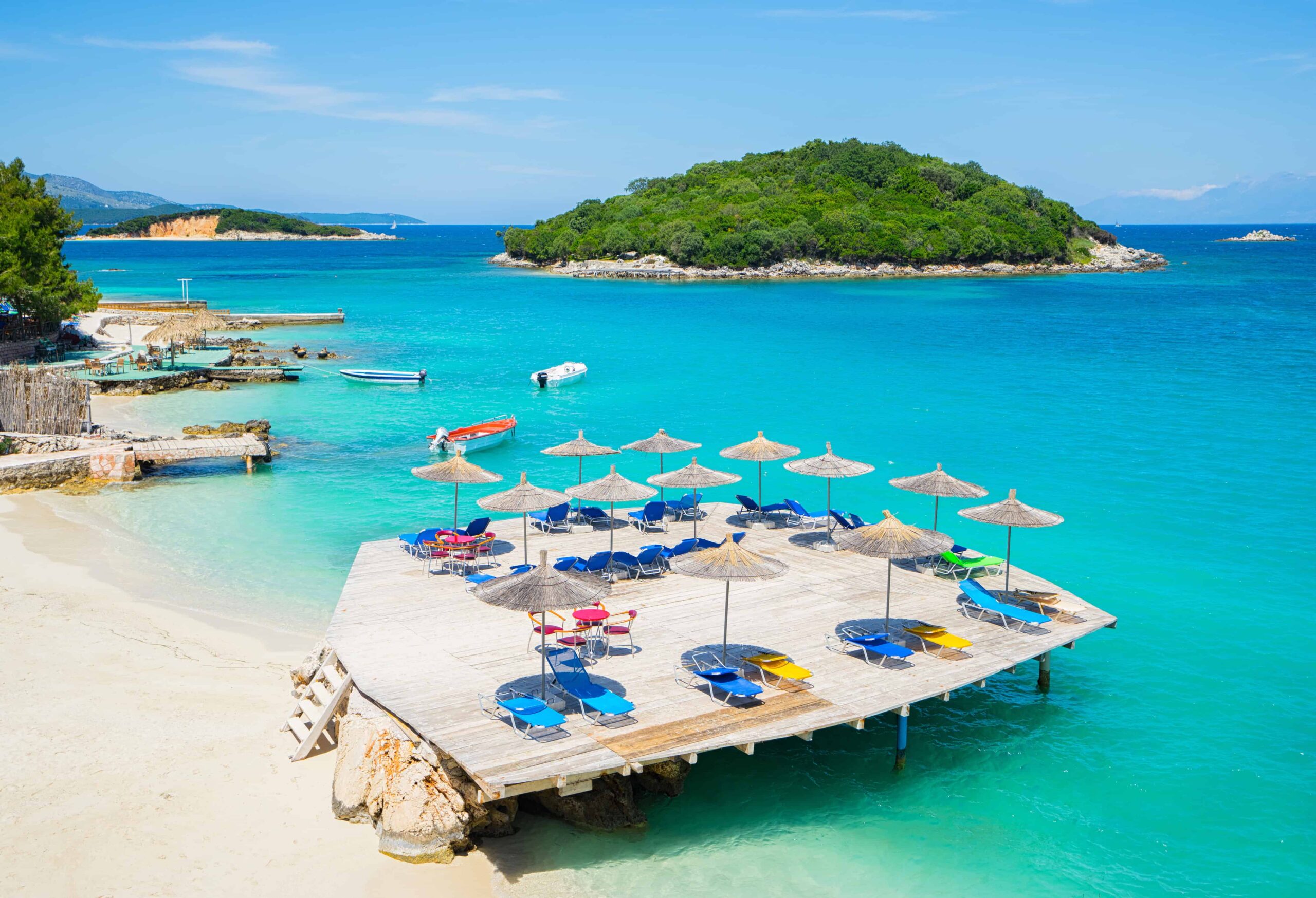 beach of ksamil with islands in background