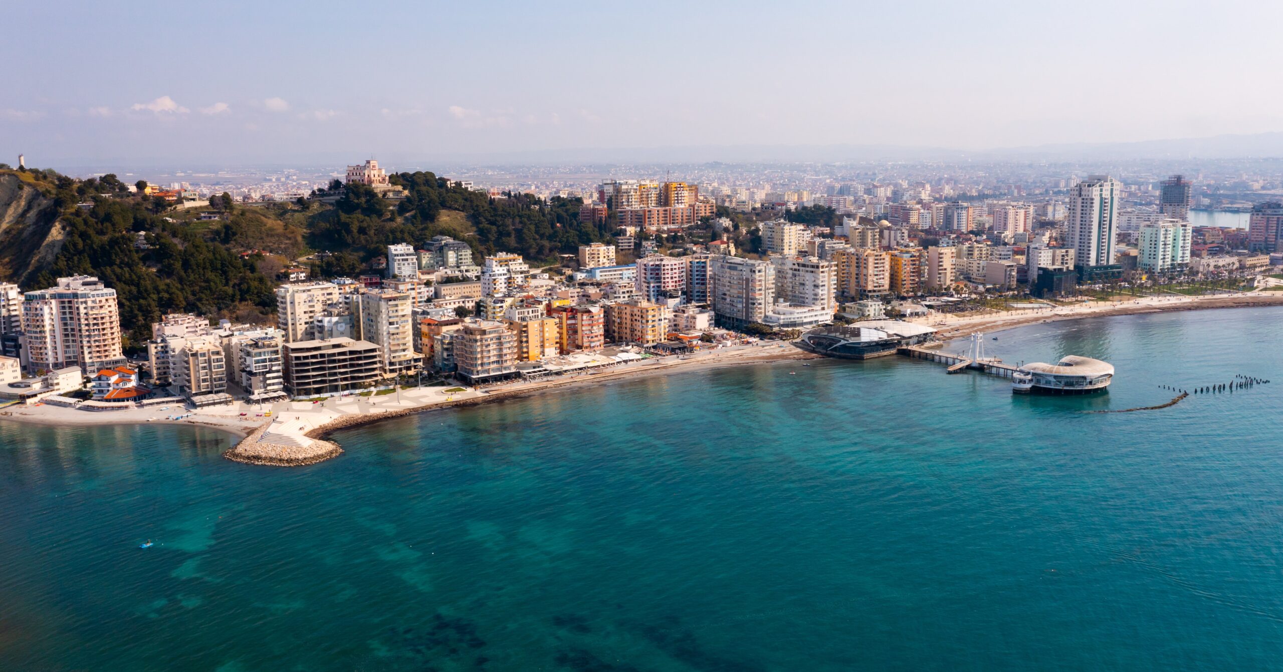 durres coastline drone shot