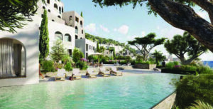 render of villas with pools