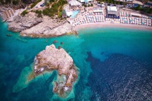 drone shot of himare beach